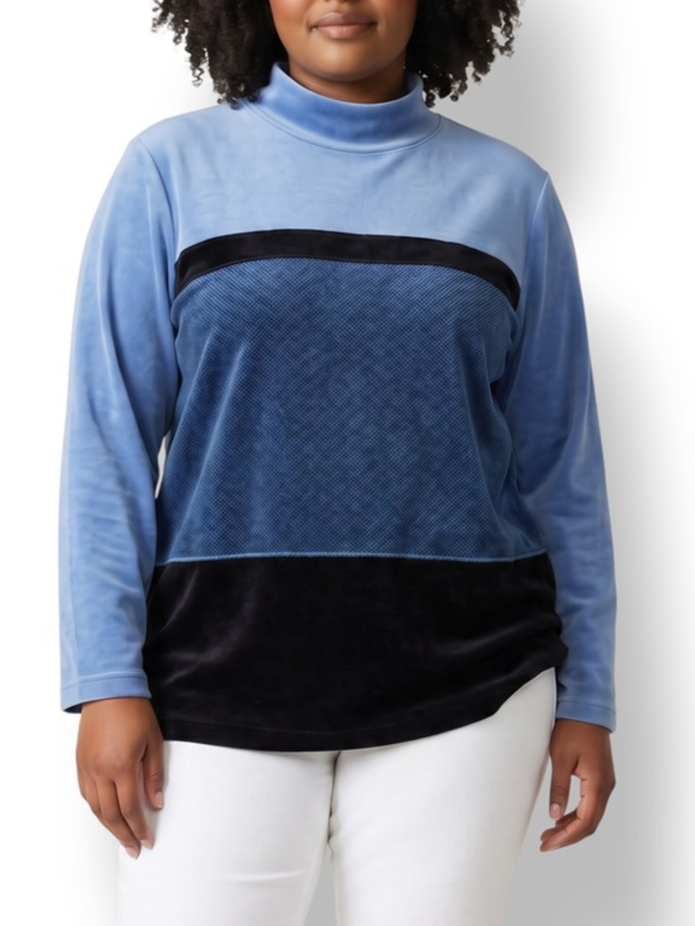 4/$20 Vintage Jaclyn Smith Sport Velour Colorblock Tunic Top Blue Black XL
